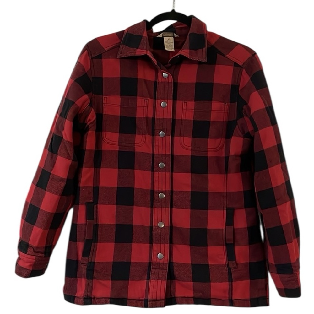 DULUTH TRADING CO. FLAPJACK BUFFALO PLAID QUILT LINED JACKET RED BLACK SIZE XS